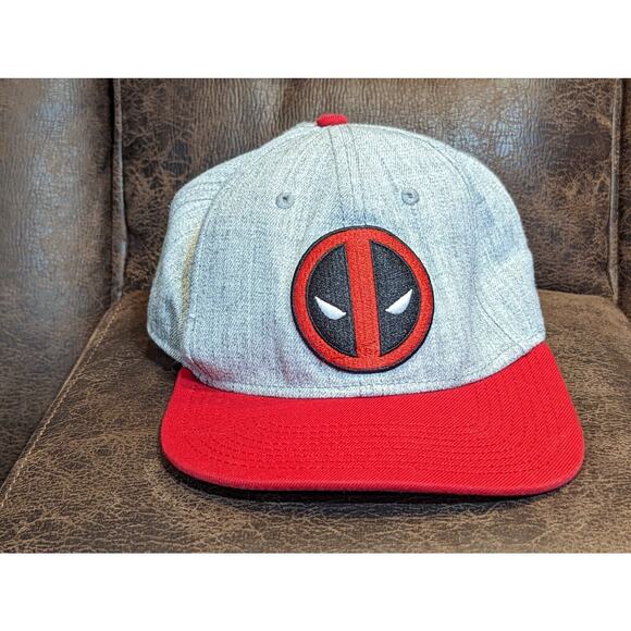 Deadpool Marvel Wool Hat Adjustable Snapback Wide Brim Cap OSFM Gray Red Men - Picture 1 of 6